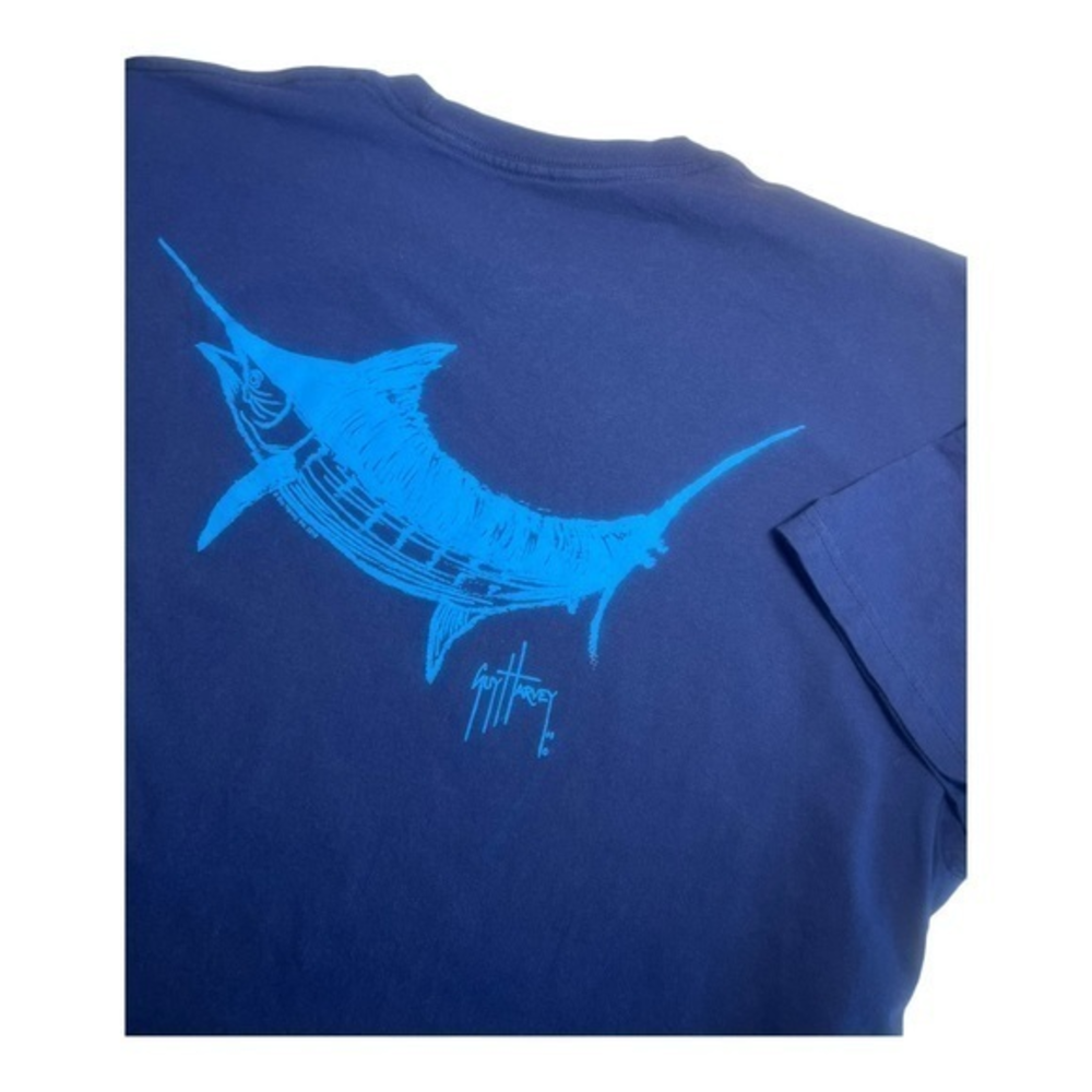 Guy Harvey XL Classic Fit T-Shirt‎ Large Marlin on Back - Navy Blue